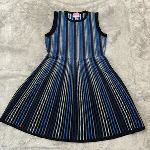Kate Spade Sleeveless Textured Sweater Dress Fit and Flare LARGE Blue Stripe